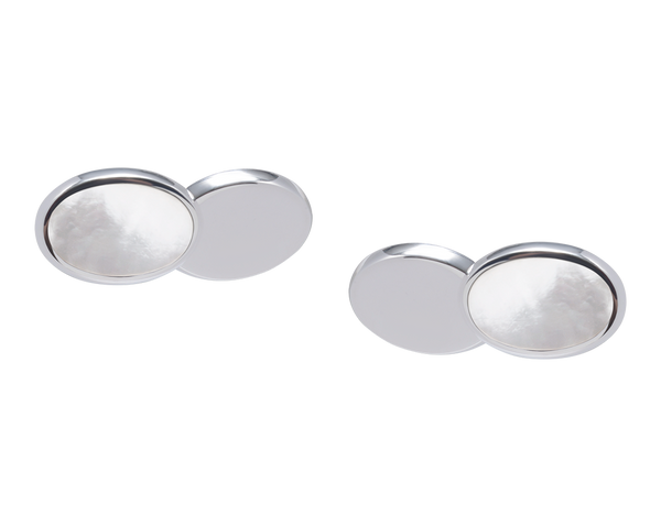 Personalised 925 Sterling Silver Reversible Mother Of Pearl Double Chain Cufflinks