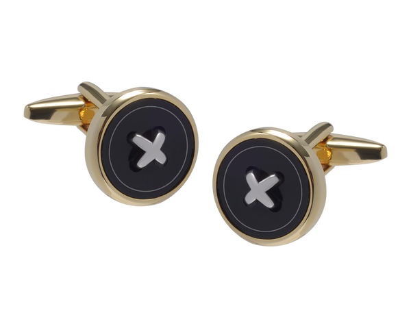 Bold Button Gold & Onyx Cufflinks