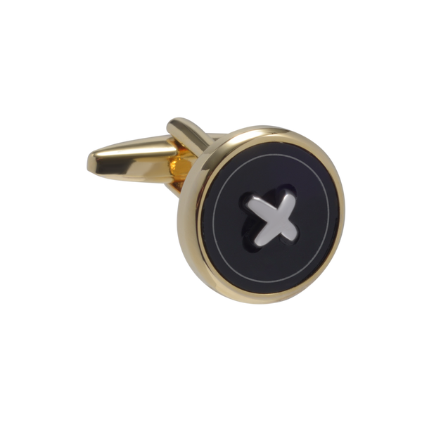 Bold Button Gold & Onyx Cufflinks