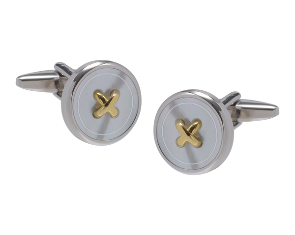 Bold Button Metal and Mother of Pearl Cufflinks