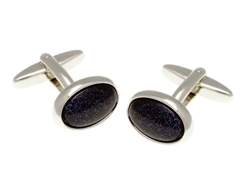 Oval Cabochon Blue Goldstone Semi Precious Stone Cufflinks