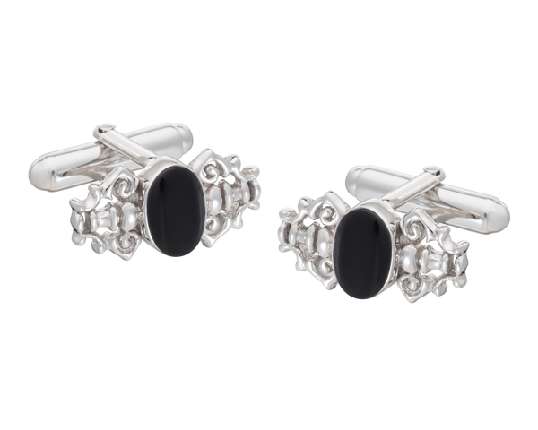 Fancy 925 Sterling Silver Onyx Cufflinks