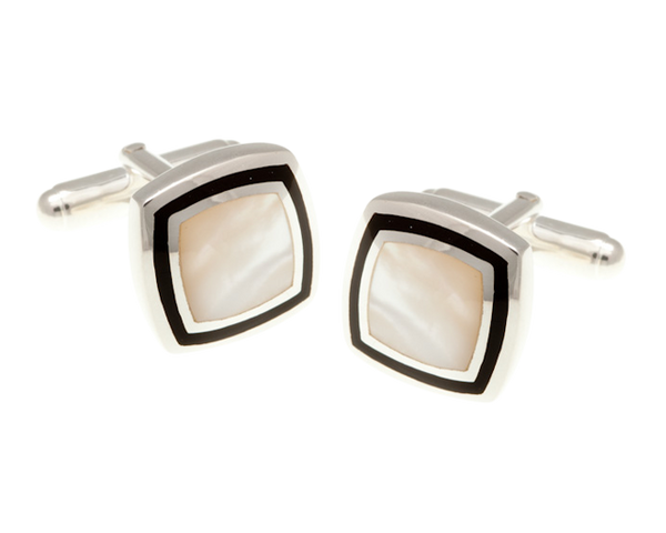 925 Sterling Silver Onyx & Mother Of Pearl Picture Frame Cufflinks