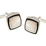 925 Sterling Silver Onyx & Mother Of Pearl Picture Frame Cufflinks
