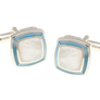 925 Sterling Silver Blue White Mother of Pearl Picture Frame Cufflinks