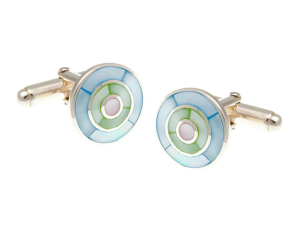925 Sterling Silver Blue Green Pink Mother Of Pearl Target Cufflinks