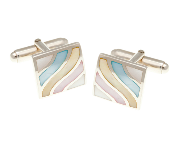 925 Sterling Silver Subtle Wave Mother Of Pearl Cufflinks