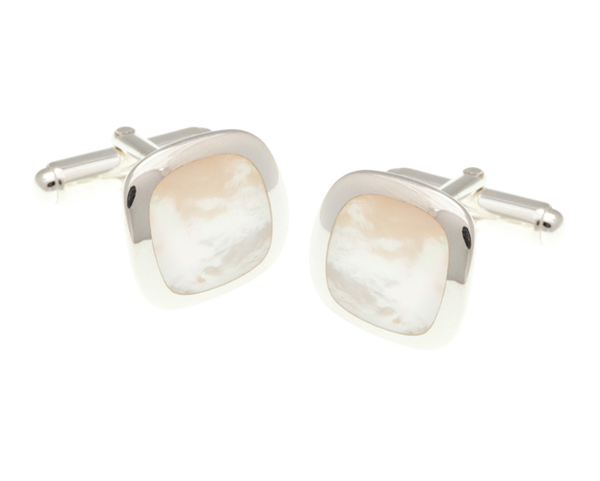 925 Sterling Silver Mother of Pearl Soft Square Cufflinks