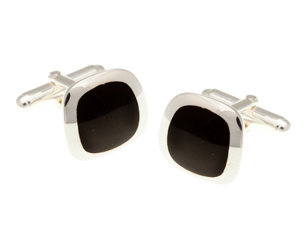 925 Sterling Silver Onyx Soft Square Cufflinks