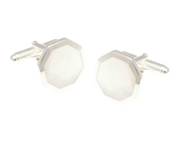 Octagonal 925 Sterling Silver Mother Of Pearl Cufflinks