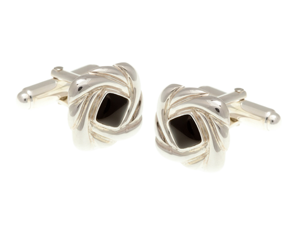 925 Sterling Silver Swirl Black Onyx Centre Cufflinks