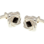 925 Sterling Silver Swirl Black Onyx Centre Cufflinks
