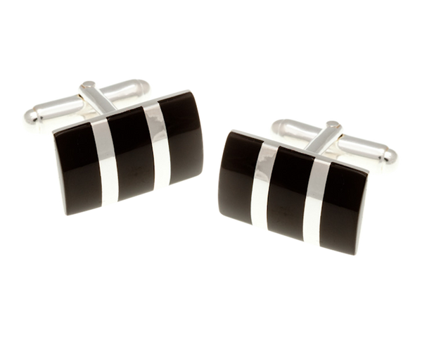 925 Sterling Silver Rectangular Striped Onyx Cufflinks