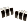 925 Sterling Silver Rectangular Striped Onyx Cufflinks