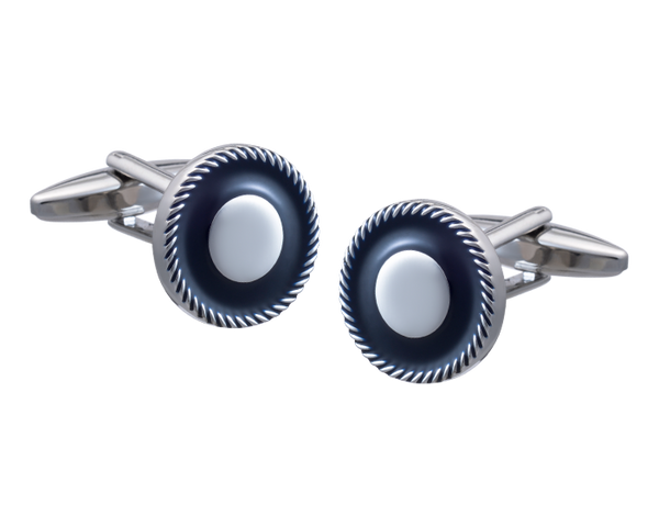 Ropesque Navy and Silver Cufflinks