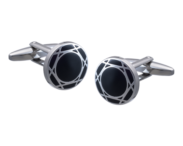 Crossed Edge Black Enamel Cufflinks