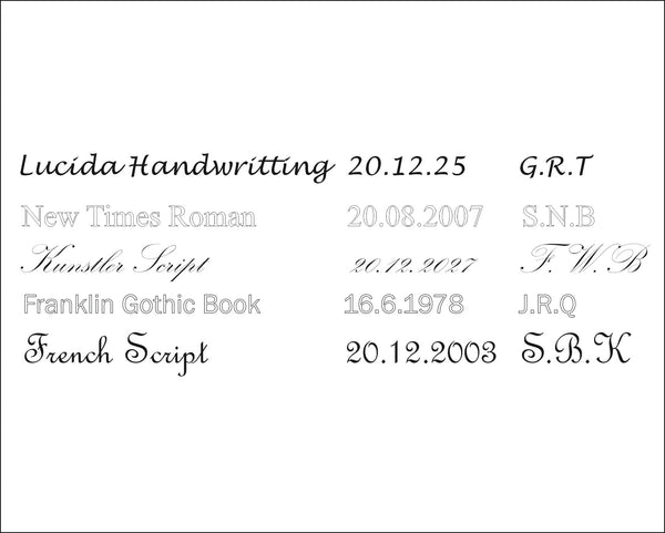 Comparison of different  engraving font styles