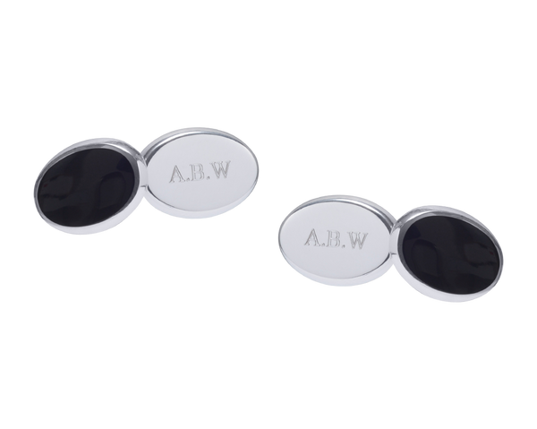 Personalised 925 Sterling Silver Reversible Black Onyx Double Chain Cufflinks