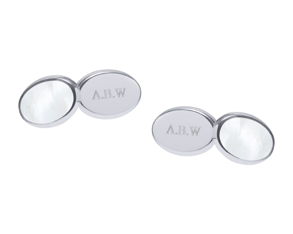 Personalised 925 Sterling Silver Reversible Mother Of Pearl Double Chain Cufflinks