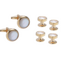 4 Round Mother of Pearl and Gold Dress Studs & Cufflink Set