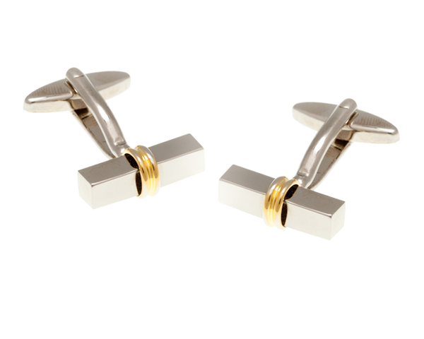 Gold Plated Central Ring Bar Cufflinks