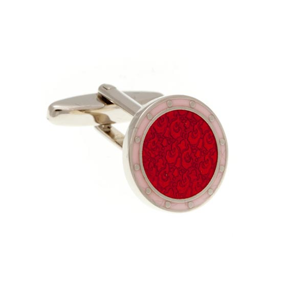 Embossed Red and Pink Round Enamel Cufflinks by Elizabeth Parker England