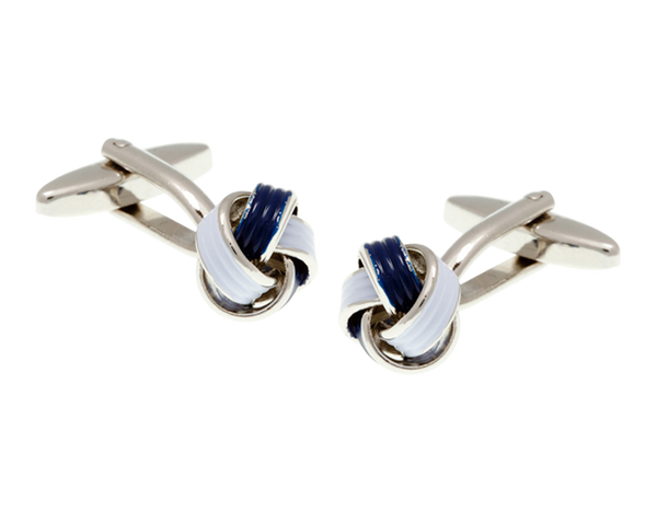Navy Blue and White Enamel Knot Cufflinks