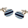 Gentlemen's Stripe Navy Blue and Light Blue Oval Cufflinks