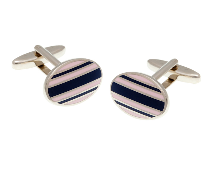 Gentlemen's Stripe Navy Blue & Pink Cufflinks