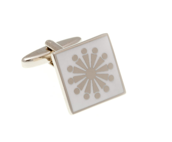 Starburst White Plain Metal Enamel Cufflinks - by Elizabeth Parker England