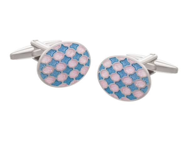 Harlequin Pink and Blue Oval Cufflinks