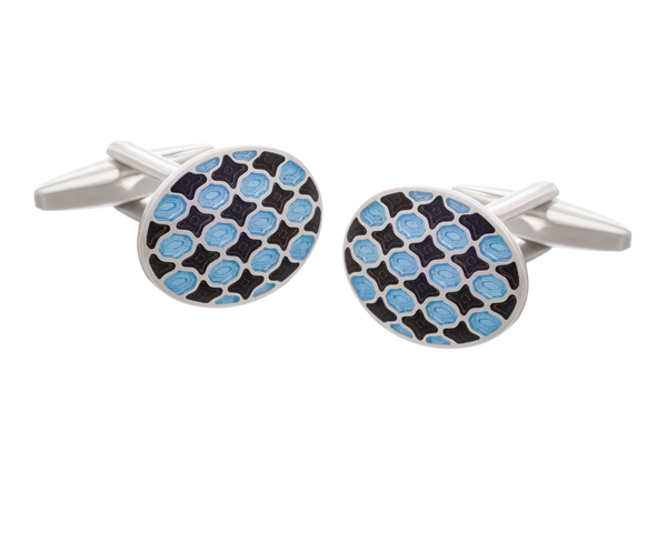 Harlequin Black and Blue Oval Cufflinks