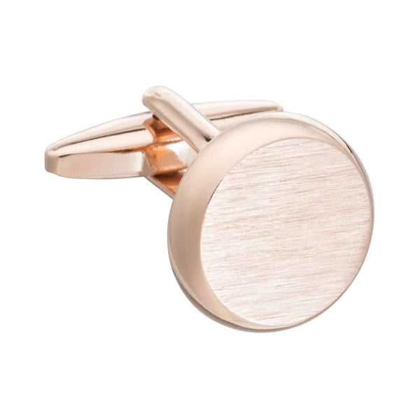 Rose Gold Smooth 'O' Brushed Finish Round Cufflinks by Elizabeth Parker