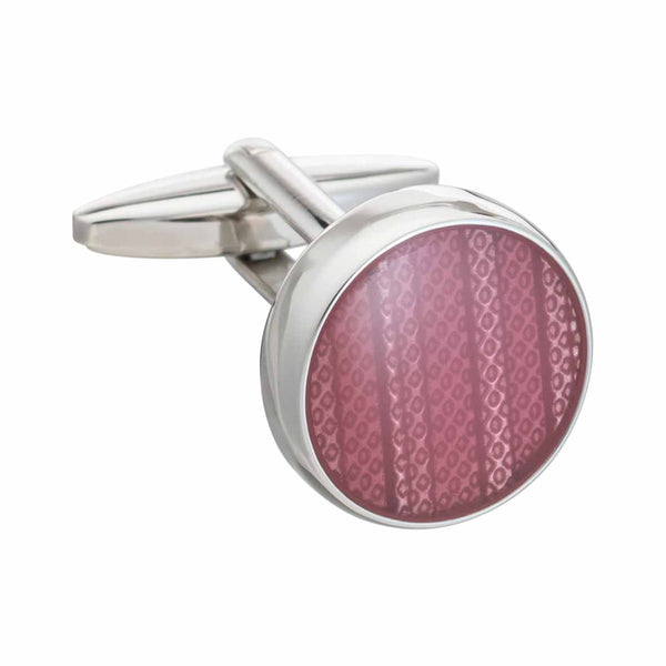 Marvell'O'us Round Pink Enamel Cufflinks by Elizabeth Parker