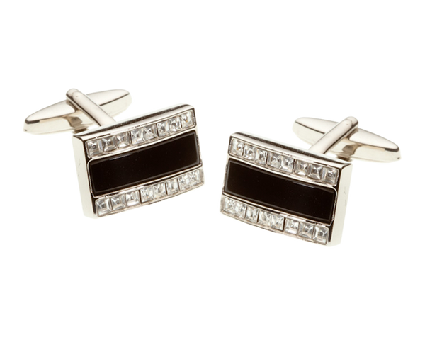 Rectangle Onyx and Crystal Cufflinks