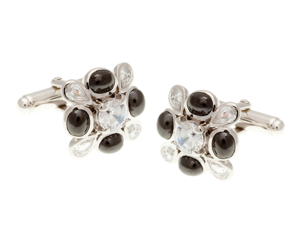 Clear Black Crystal Teardrops Cufflinks