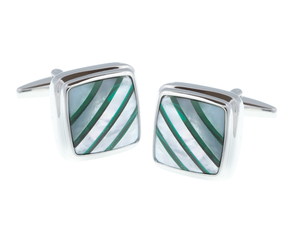 Square Malachite Stripes Mother Of Pearl Stone Cufflinks