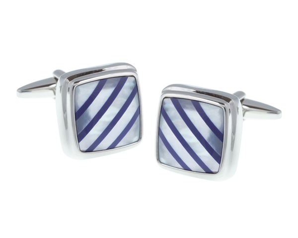 Square Lapis Stripes Mother Of Pearl Stone Cufflinks