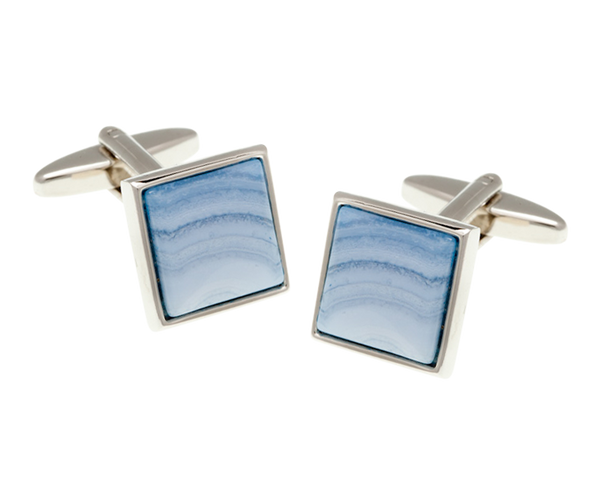 Square Blue Lace Agate Stone Cufflinks