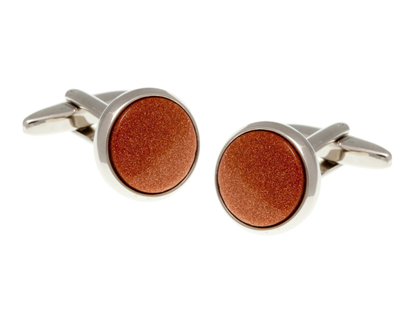Round Brown Goldstone Cufflinks