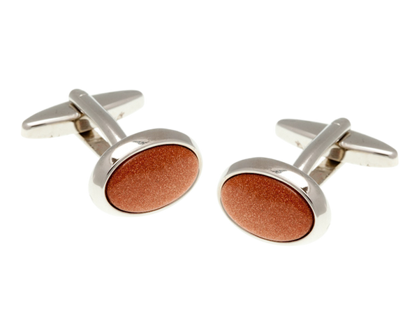 Oval Brown Goldstone Cufflinks