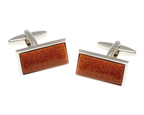 Oblong Brown Goldstone Cufflinks