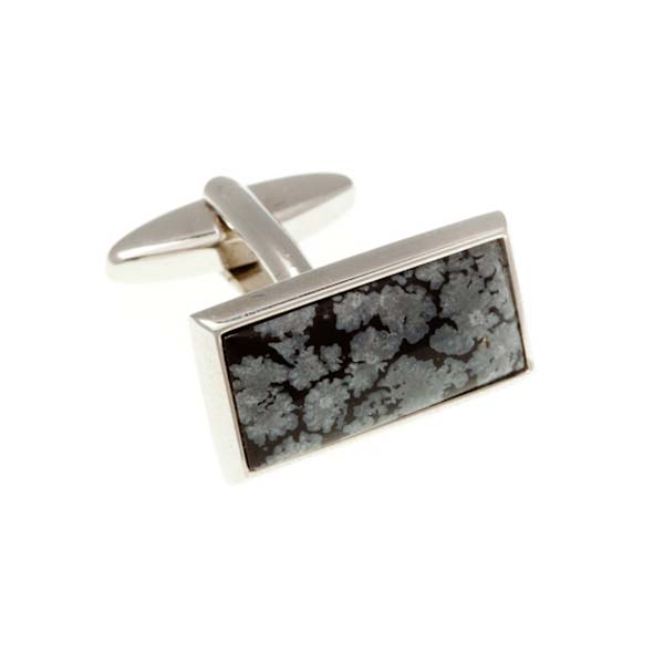 Oblong Cabochon Snowflake Semi Precious Stone Cufflinks - by Elizabeth Parker England