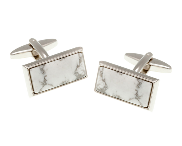 Oblong Howlite Marble Effect Stone Cufflinks