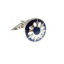 Circular Cufflinks With Dark Blue Enamel Face and Flower Shaped Cutout by Elizabeth Parker