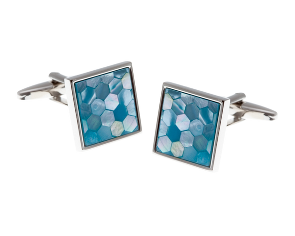 Square Patterned Blue Mother Of Pearl Cufflinks
