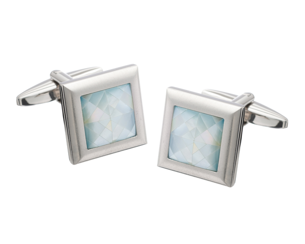 Square Metal Spider's Web Blue Mother of Pearl Inlay Cufflinks