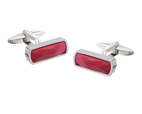 Narrow Rectangular Faceted Red Cufflinks