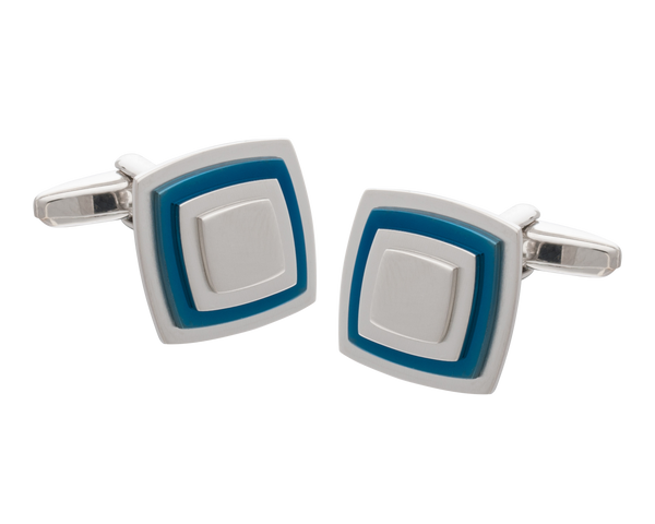 Multi-layered Blue Plate Square Cufflinks