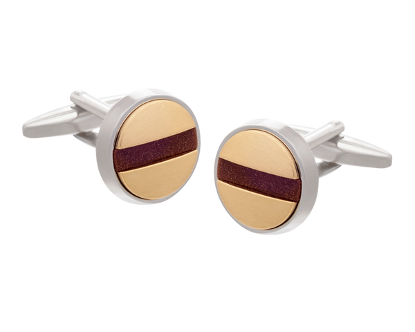 Slotted Screw Gold Plate Brown Goldstone Cufflinks